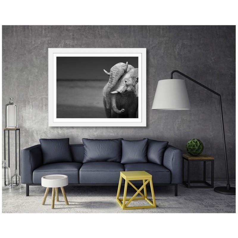 Glezna baltā rāmī - The elephant family  Home Trends DECO