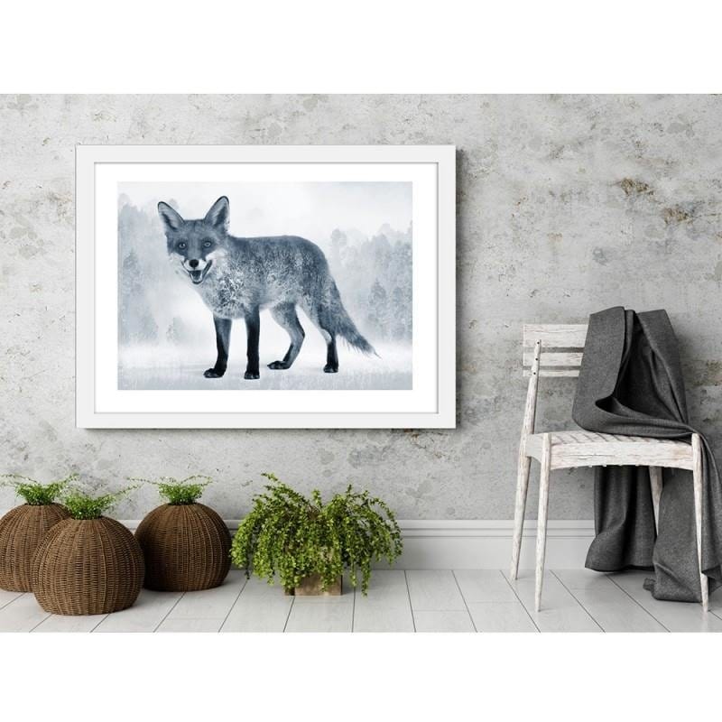 Glezna baltā rāmī - The grey fox  Home Trends DECO