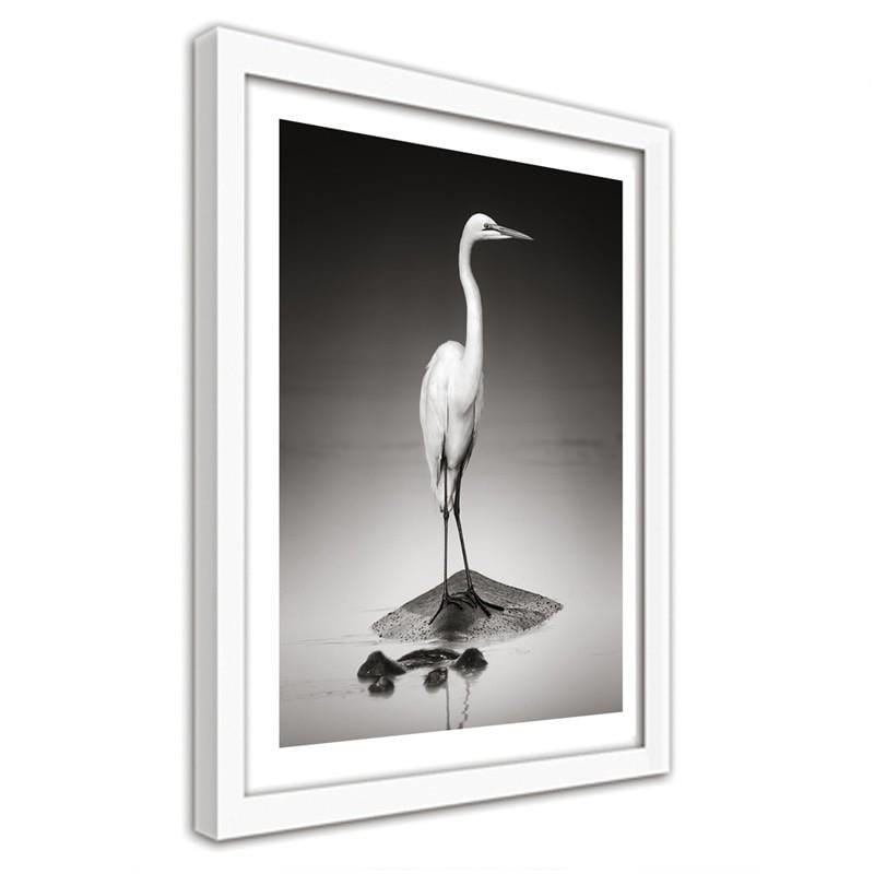 Glezna baltā rāmī - The heron on the hippopotamus  Home Trends DECO