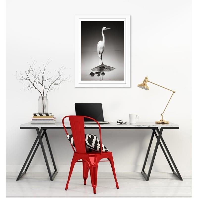 Glezna baltā rāmī - The heron on the hippopotamus  Home Trends DECO
