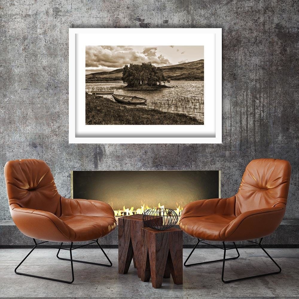 Glezna baltā rāmī - The Island On The Lake 1  Home Trends DECO