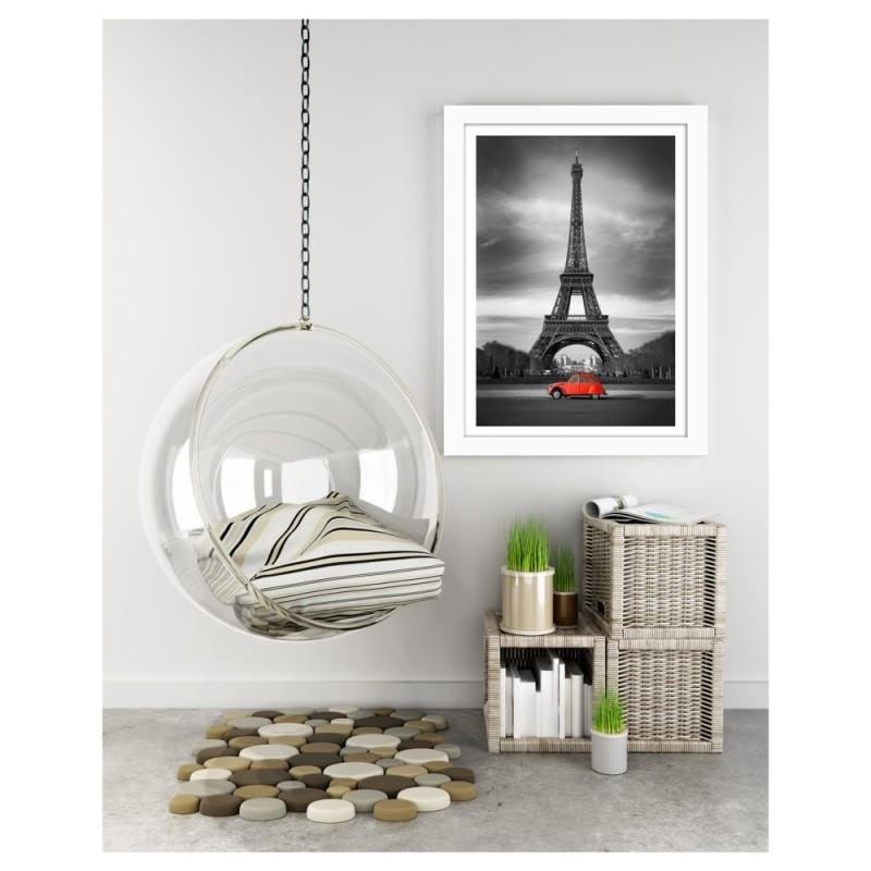 Glezna baltā rāmī - The old car in front of the Eiffel Tower  Home Trends DECO