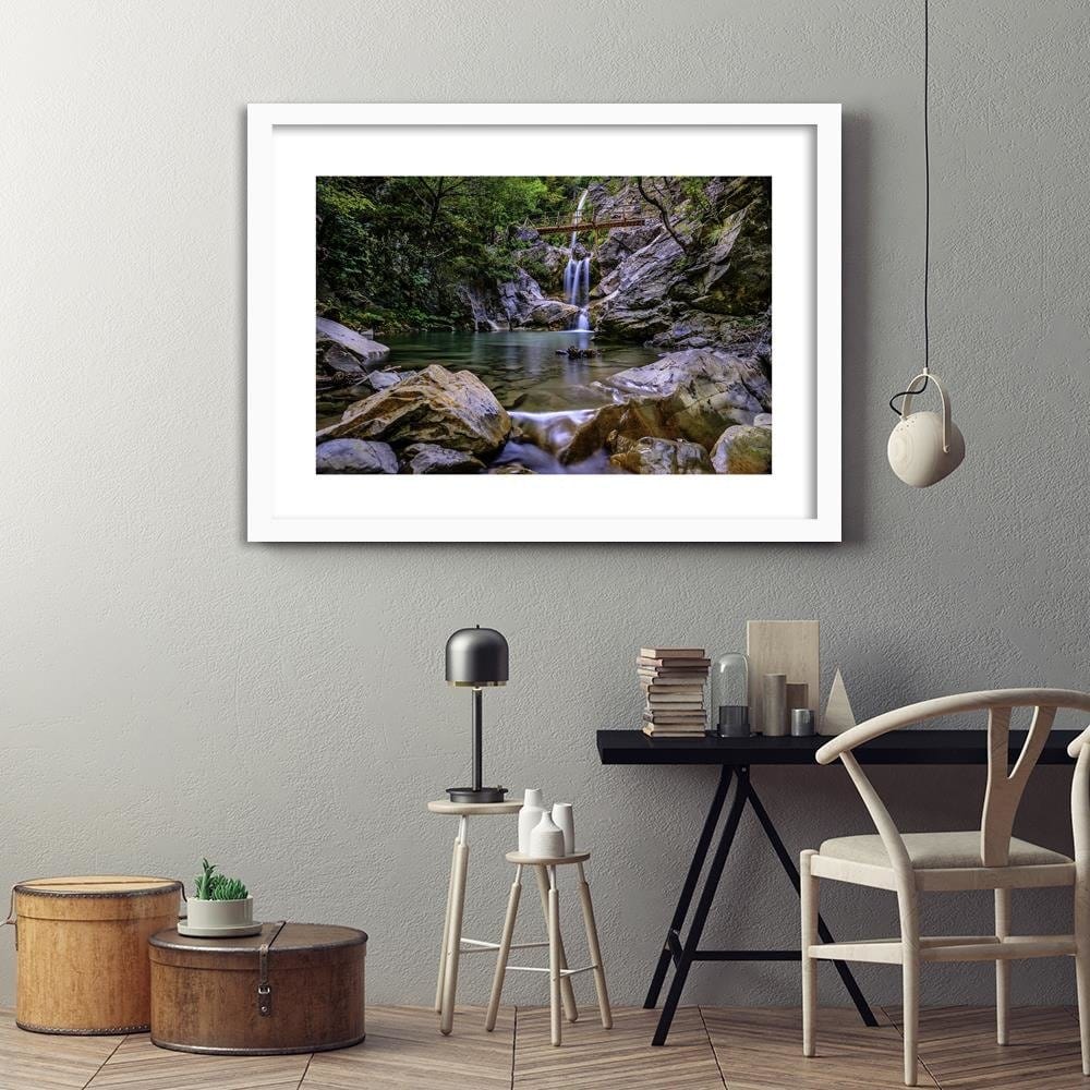 Glezna baltā rāmī - The Picturesque Waterfall Rock  Home Trends DECO