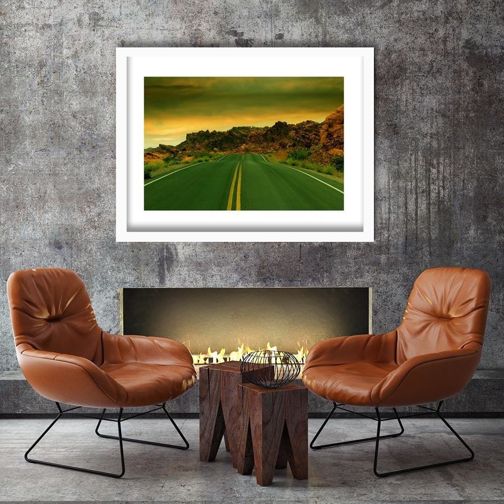 Glezna baltā rāmī - The Road In The Desert 3  Home Trends DECO