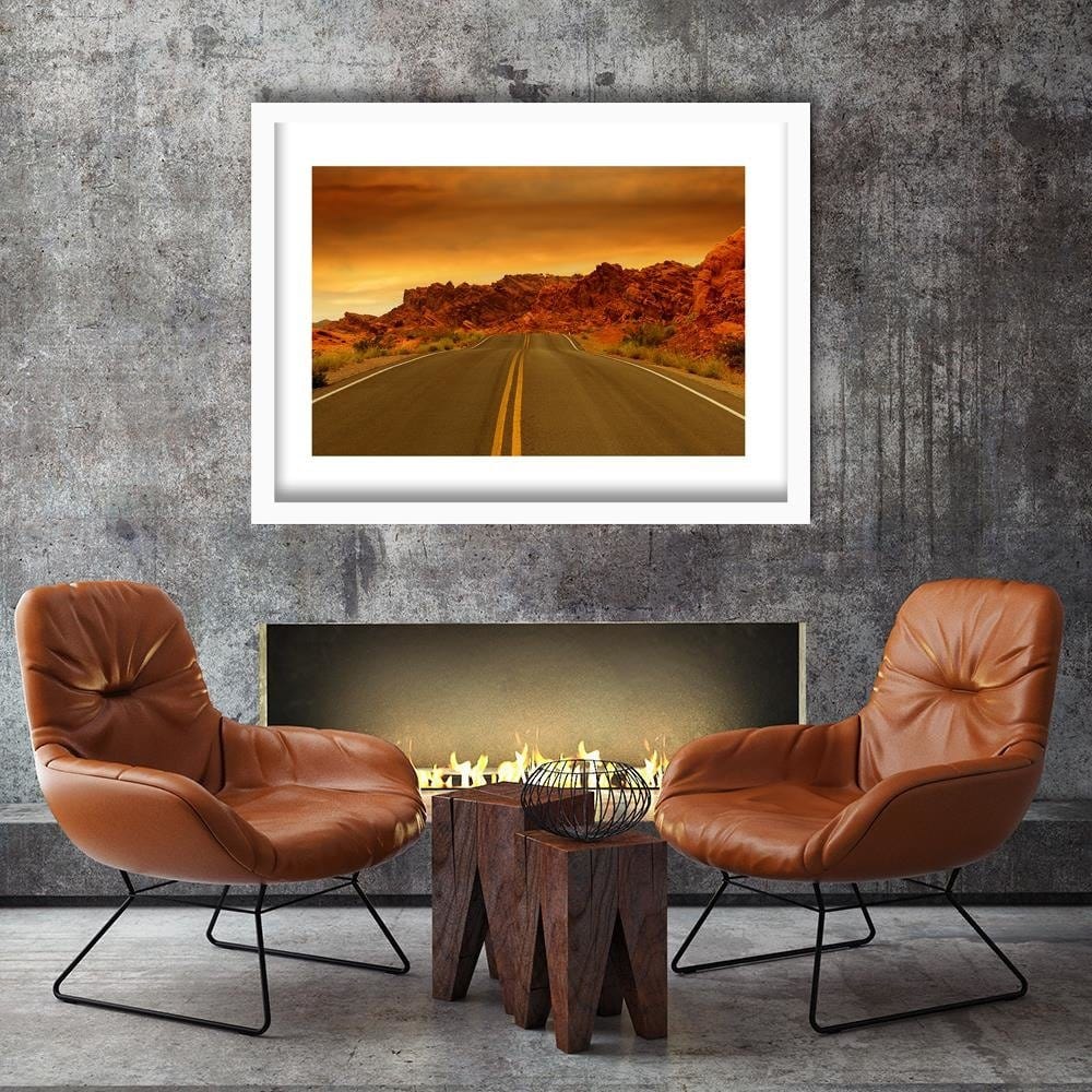 Glezna baltā rāmī - The Road In The Desert 4  Home Trends DECO