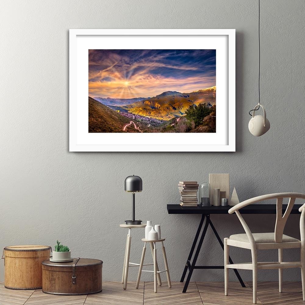 Glezna baltā rāmī - The Town In The Mountains  Home Trends DECO