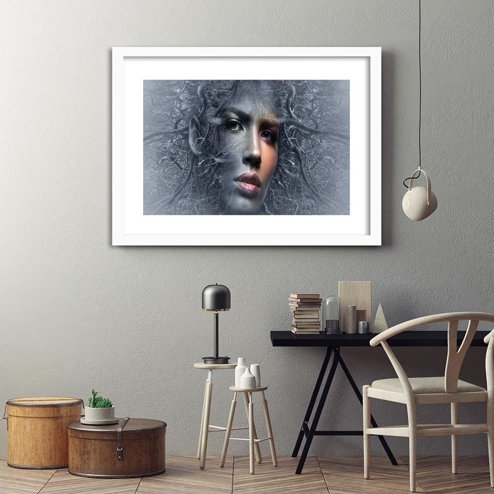 Glezna baltā rāmī - The Woman's Face In The Branches Of A Fantasy  Home Trends DECO