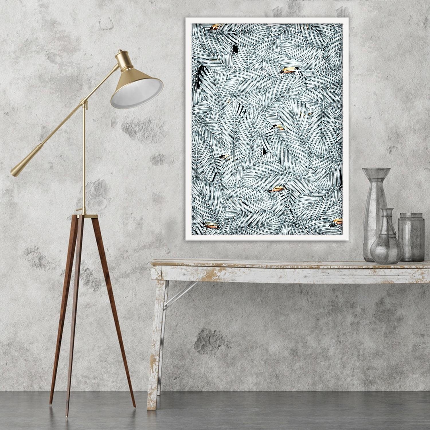 Glezna baltā rāmī - Toucan Image Animal Print Grey  Home Trends DECO