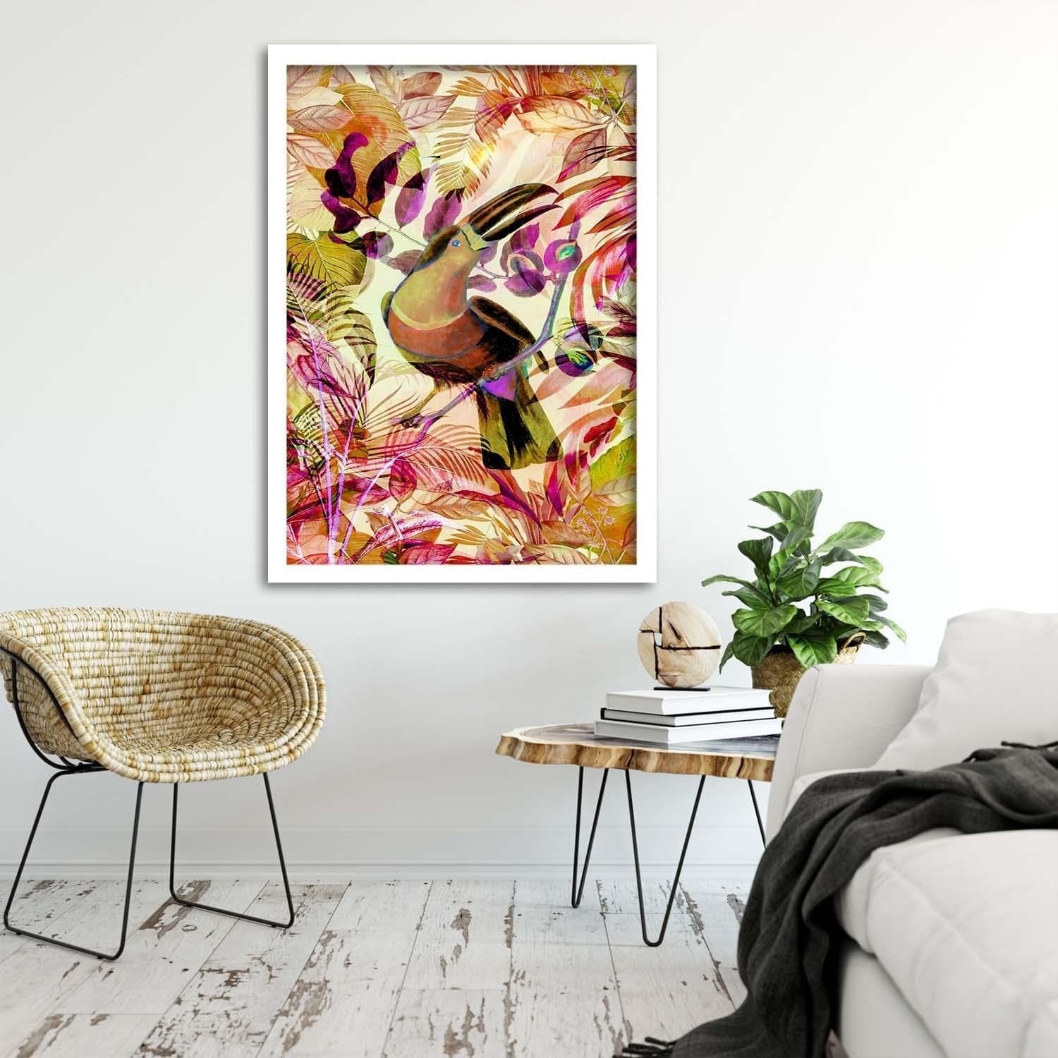 Glezna baltā rāmī - Toucan On The Branch  Home Trends DECO