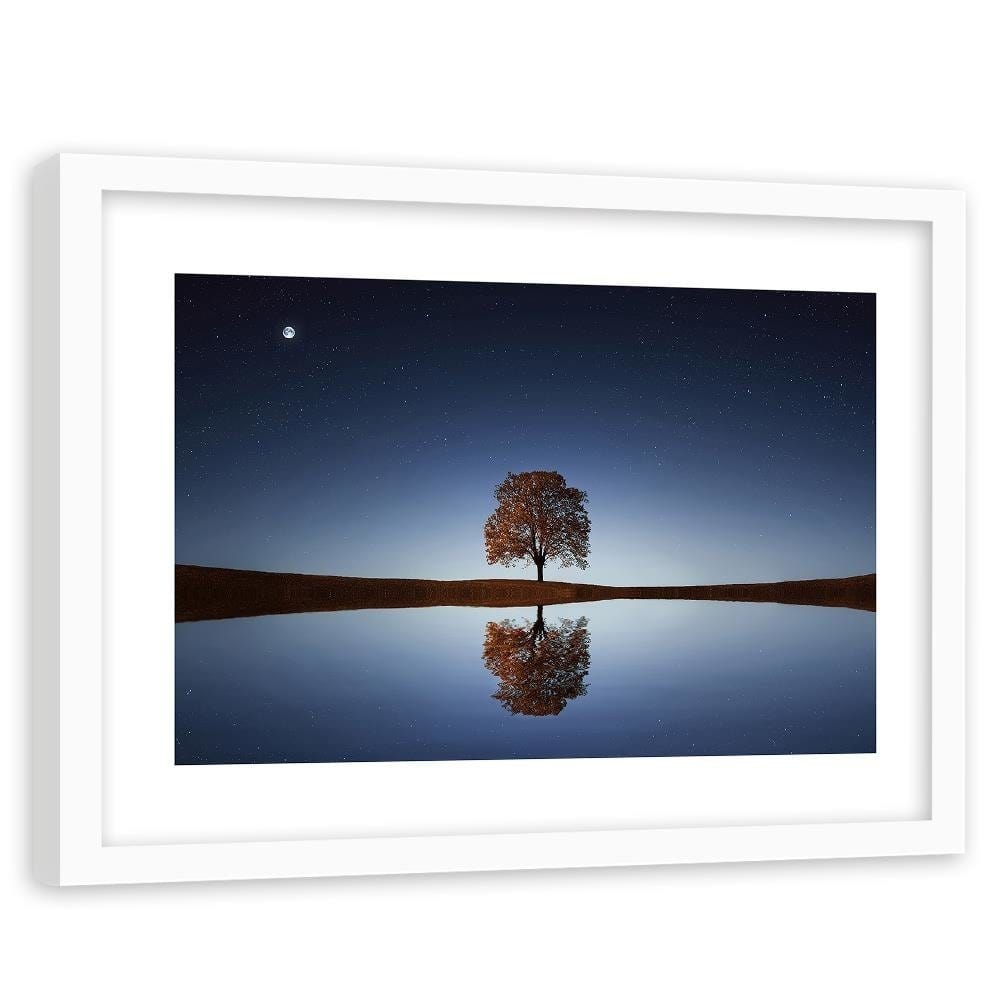 Glezna baltā rāmī - Tree Under The Night Sky  Home Trends DECO