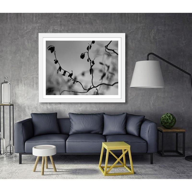 Glezna baltā rāmī - Twig on grey background 2  Home Trends DECO