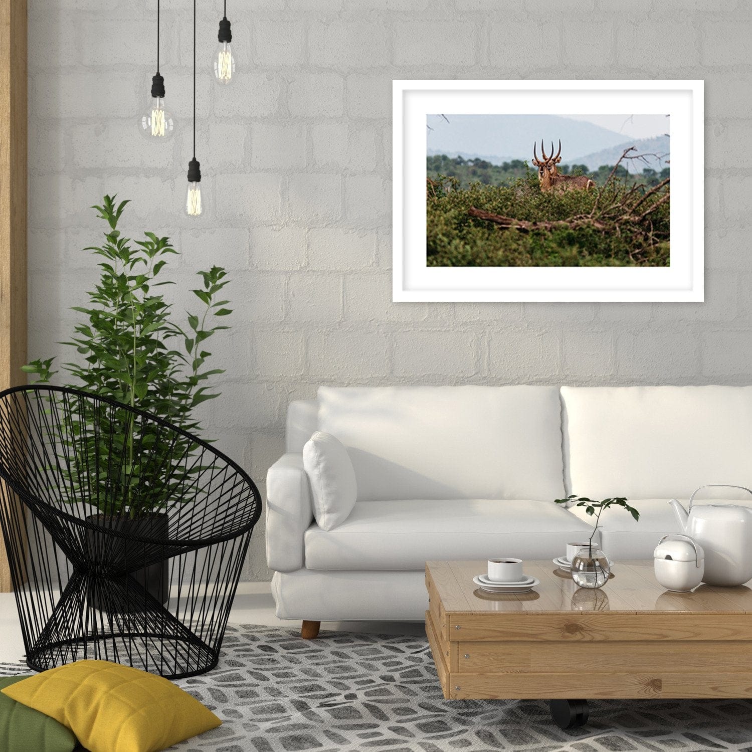 Glezna baltā rāmī - Two Antelopes  Home Trends DECO
