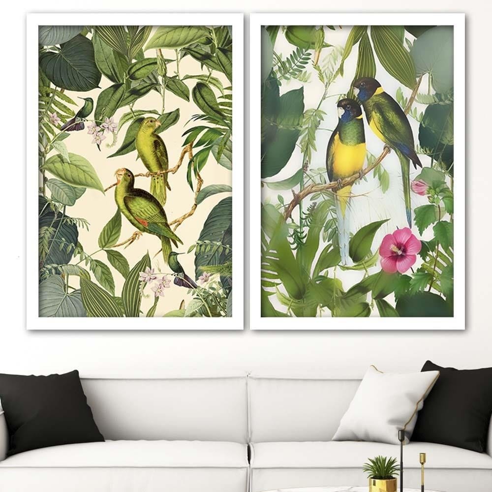 Glezna baltā rāmī - Two Parrots  Home Trends DECO
