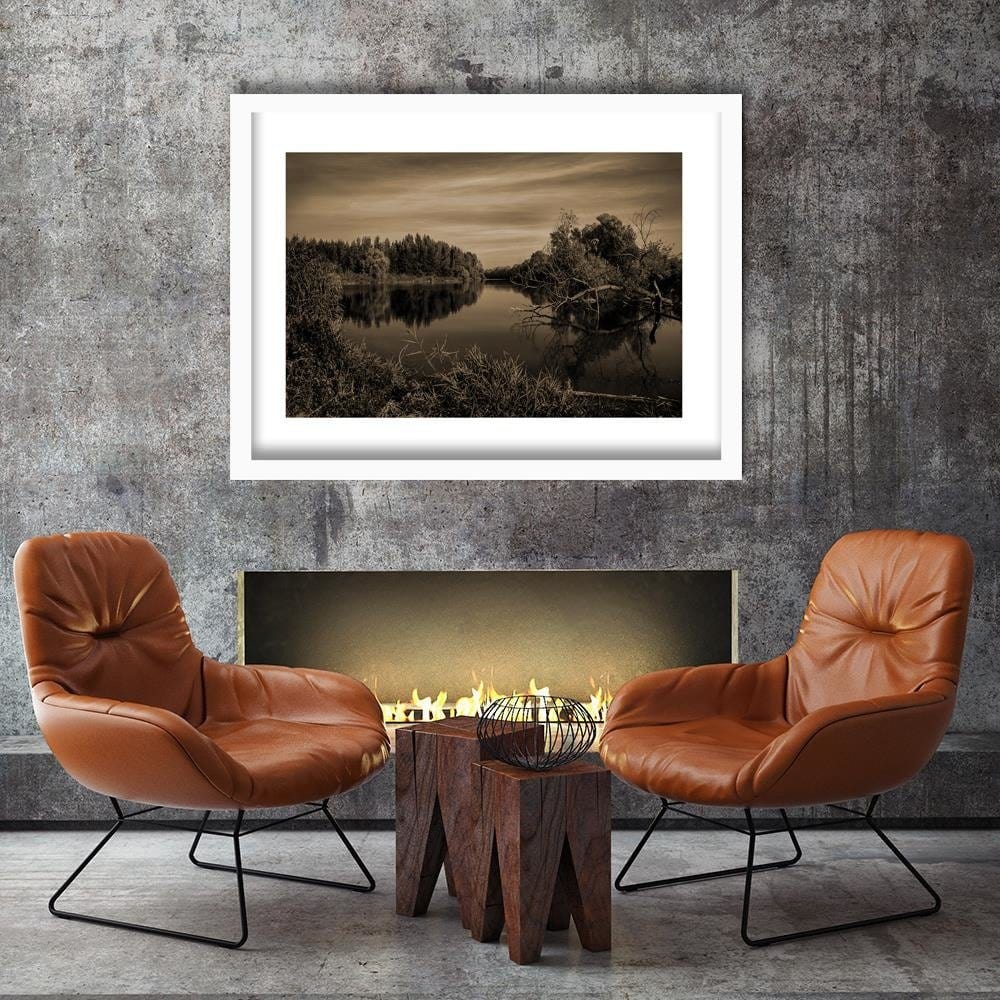 Glezna baltā rāmī - View Of The Lake 1  Home Trends DECO