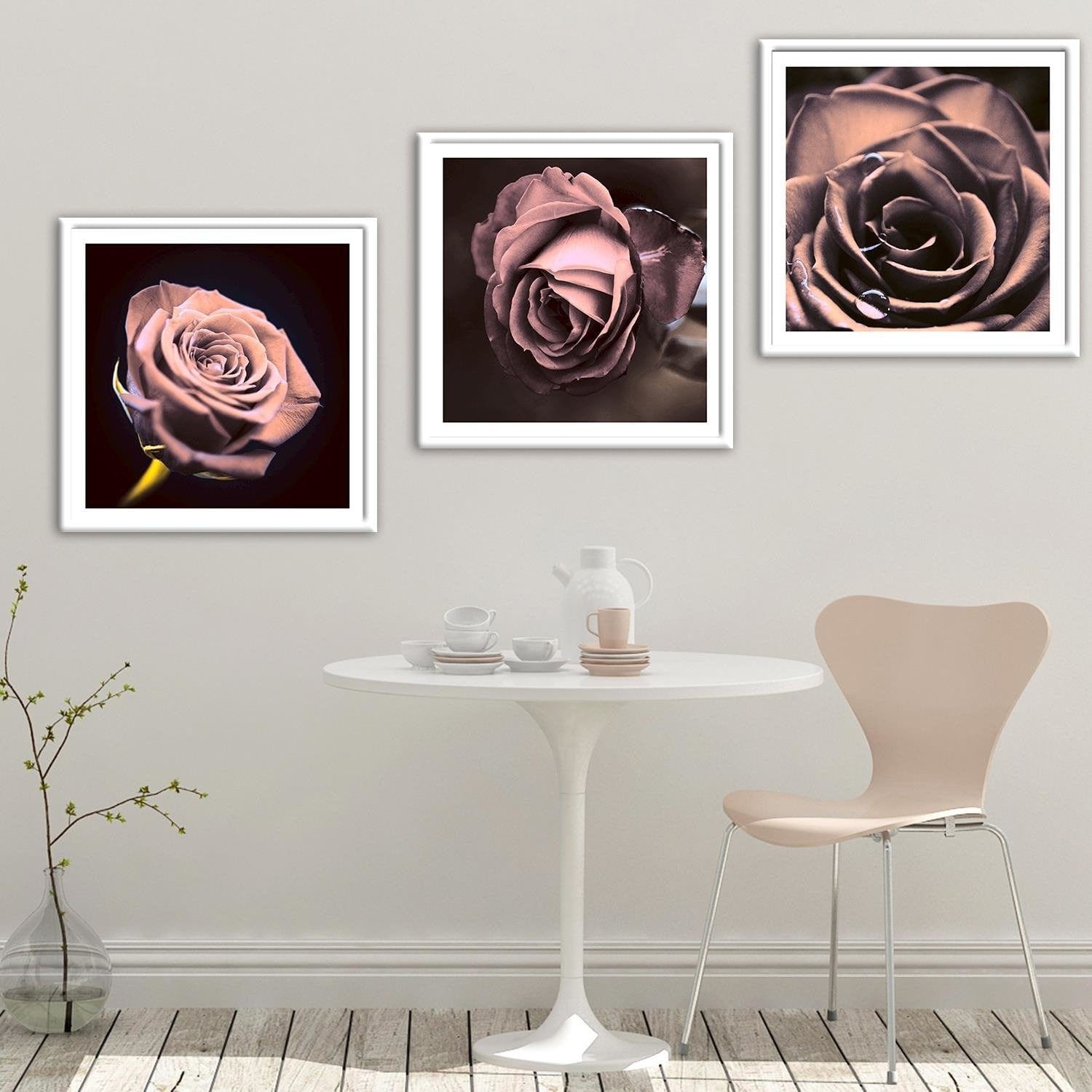 Glezna baltā rāmī - Water Drops On A Rose  Home Trends DECO