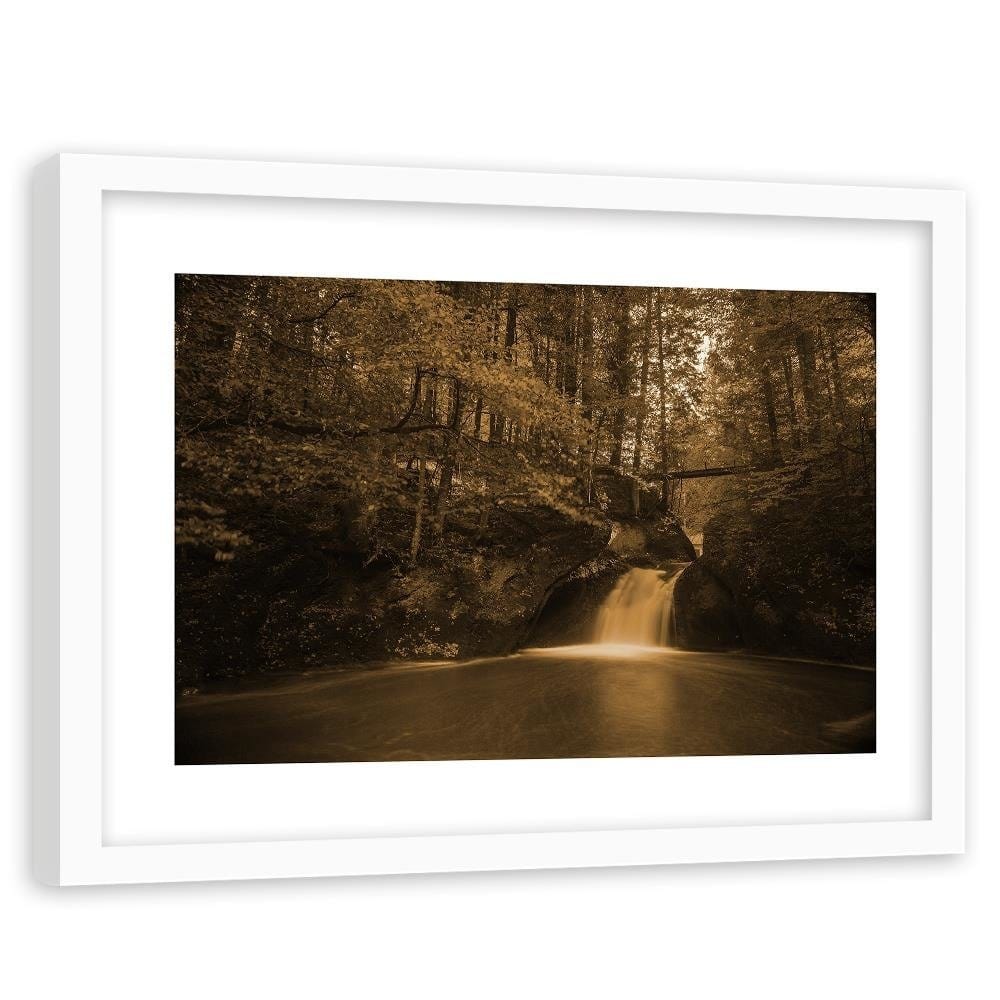 Glezna baltā rāmī - Waterfall And Autumn Trees 1  Home Trends DECO