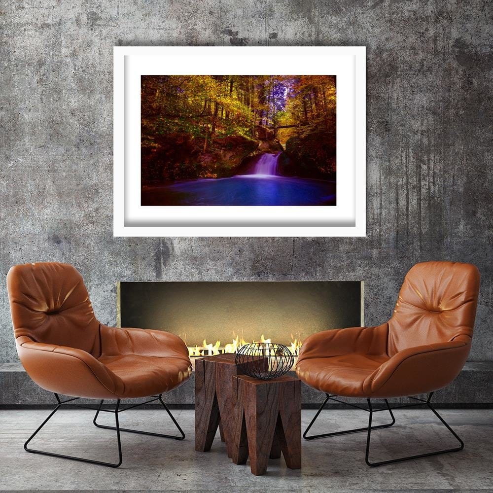 Glezna baltā rāmī - Waterfall And Autumn Trees 3  Home Trends DECO
