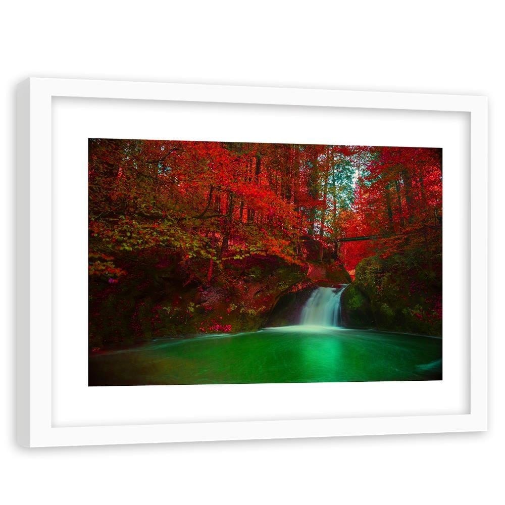 Glezna baltā rāmī - Waterfall And Autumn Trees  Home Trends DECO
