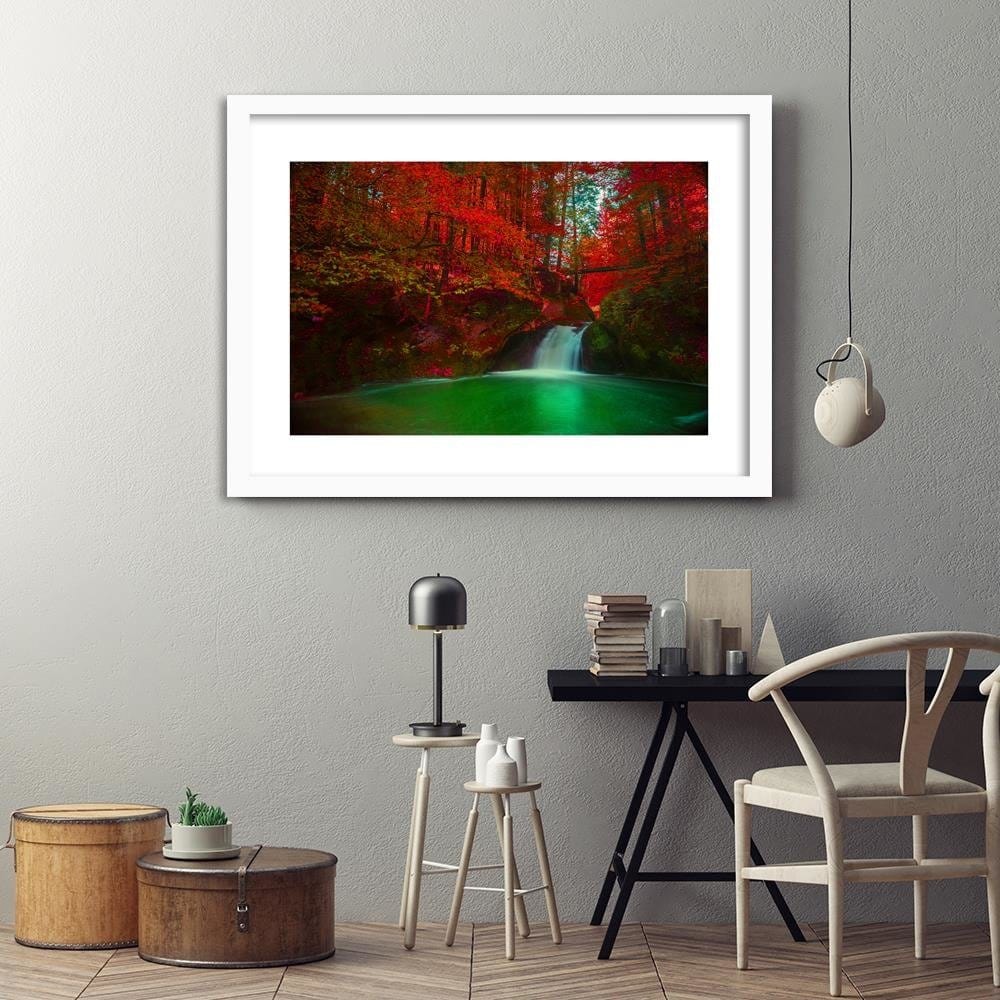 Glezna baltā rāmī - Waterfall And Autumn Trees  Home Trends DECO