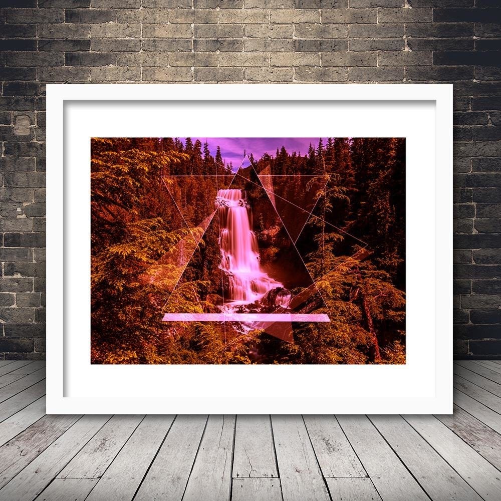 Glezna baltā rāmī - Waterfall And Geometric Shapes 2  Home Trends DECO