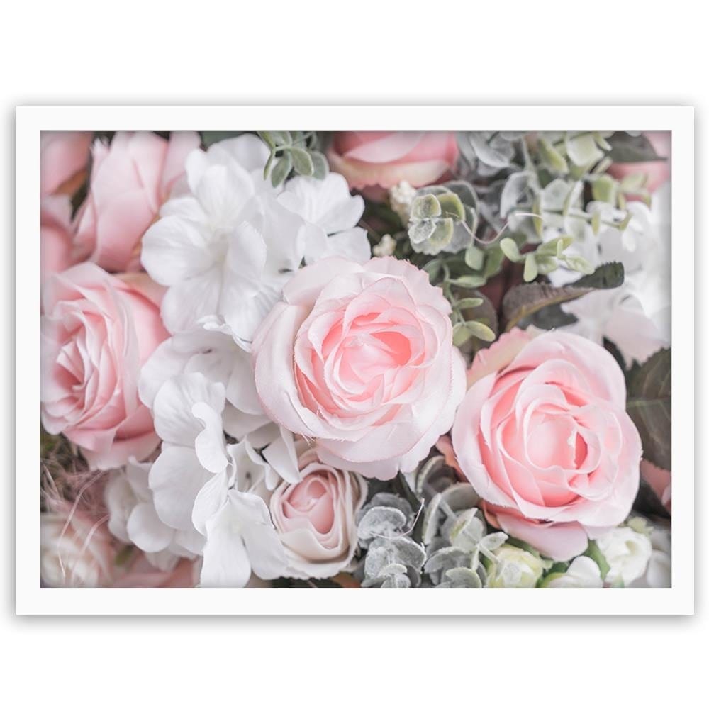 Glezna baltā rāmī - White And Pink Flowers  Home Trends DECO