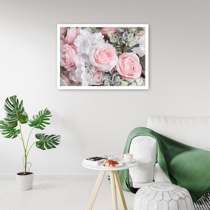 Glezna baltā rāmī - White And Pink Flowers  Home Trends DECO