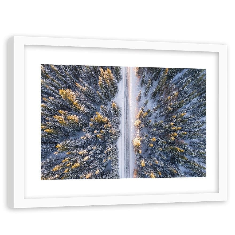 Glezna baltā rāmī - Winter Forest With A Bird's Eye View  Home Trends DECO