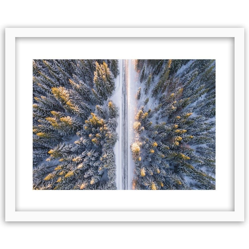 Glezna baltā rāmī - Winter Forest With A Bird's Eye View  Home Trends DECO