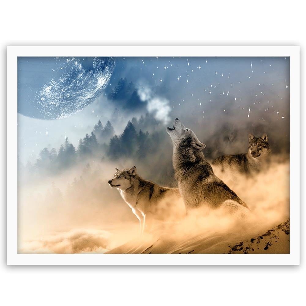 Glezna baltā rāmī - Wolves Abstract  Home Trends DECO