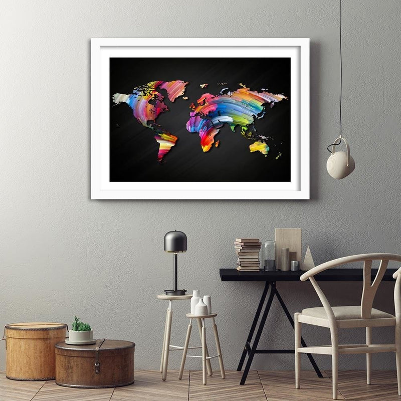 Glezna baltā rāmī - World Map With Different Colors  Home Trends DECO