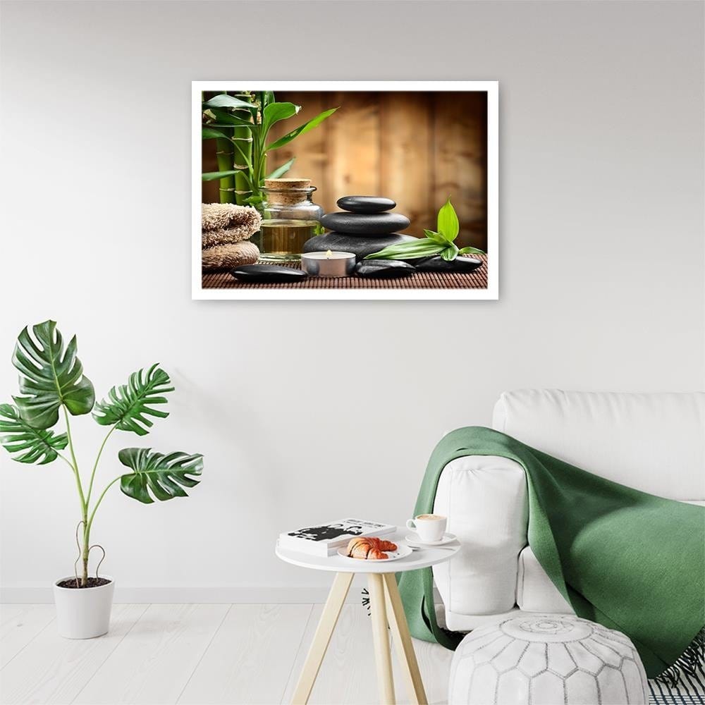 Glezna baltā rāmī - Zen Black Stones And Bamboo  Home Trends DECO