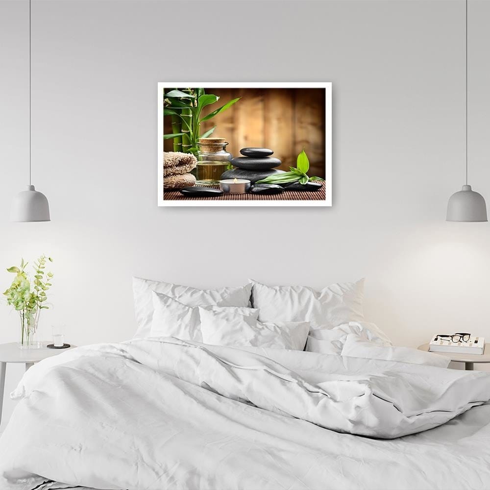 Glezna baltā rāmī - Zen Black Stones And Bamboo  Home Trends DECO