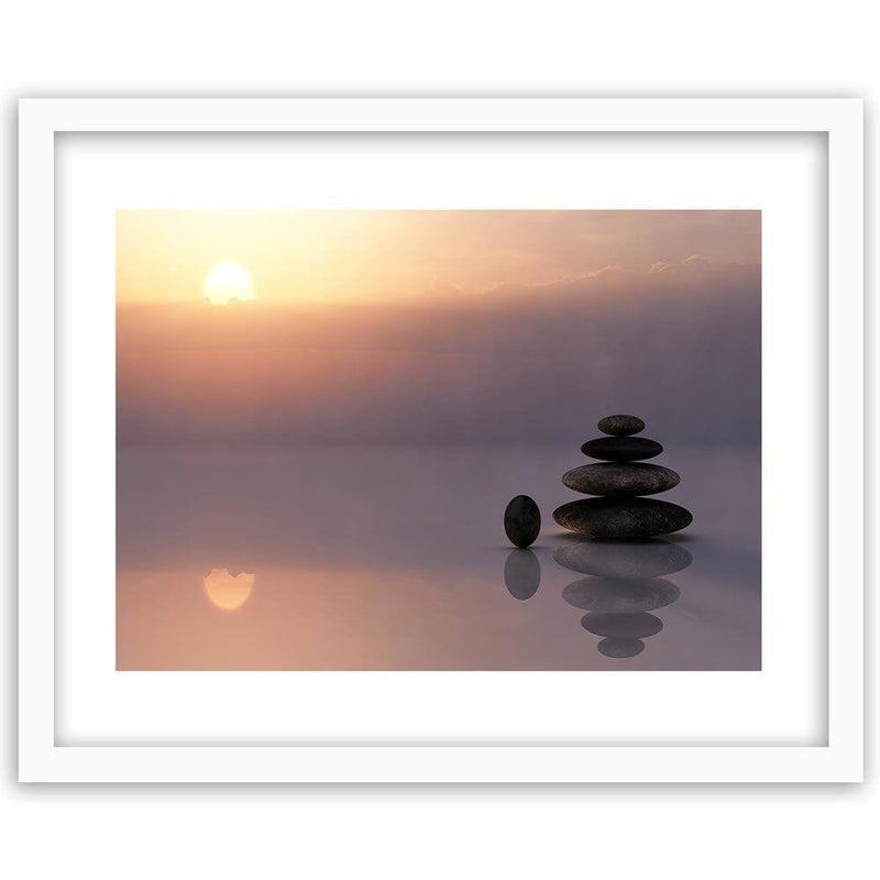 Glezna baltā rāmī - Zen Stones By The Sea  Home Trends DECO