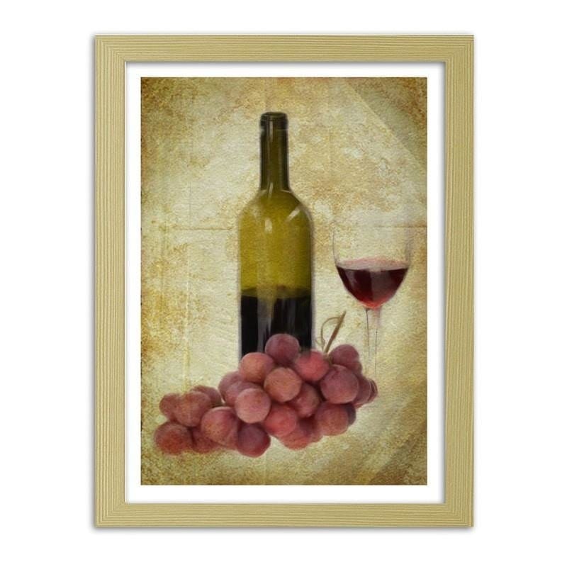 Glezna bēšā rāmī - A bottle of wine and grapes  Home Trends DECO