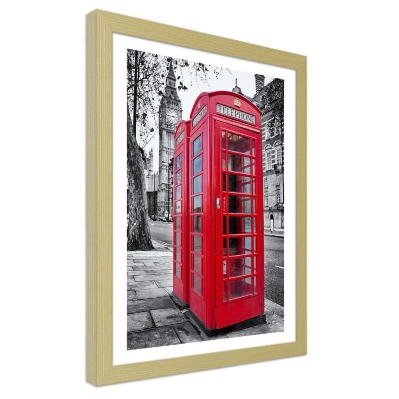 Glezna bēšā rāmī - A red phone booth in London  Home Trends DECO