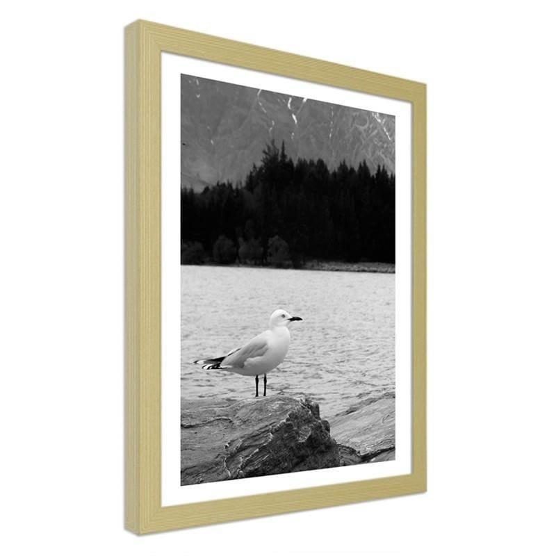 Glezna bēšā rāmī - A seagull on a rock  Home Trends DECO