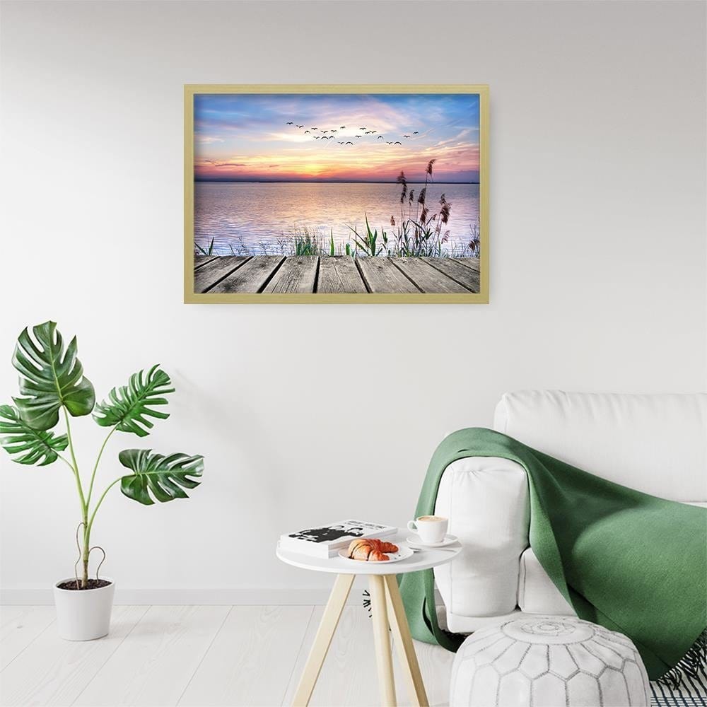 Glezna bēšā rāmī - Birds Over The Sea  Home Trends DECO