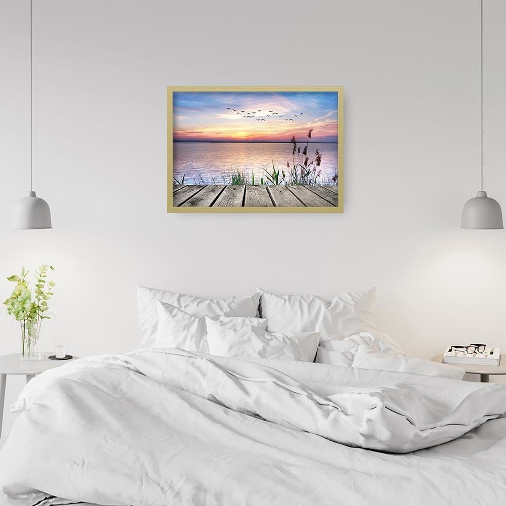Glezna bēšā rāmī - Birds Over The Sea  Home Trends DECO