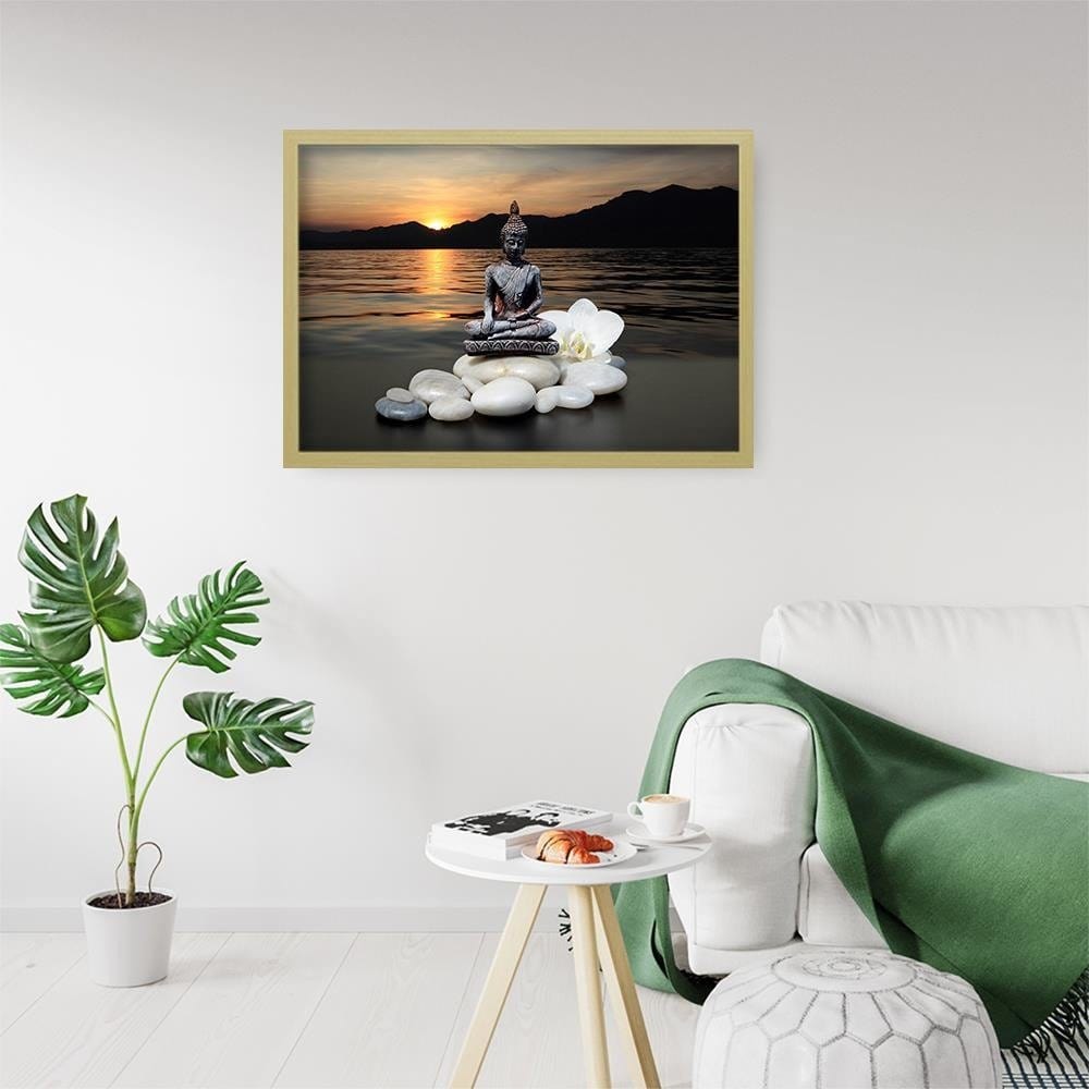 Glezna bēšā rāmī - Buddha Over The Sea  Home Trends DECO
