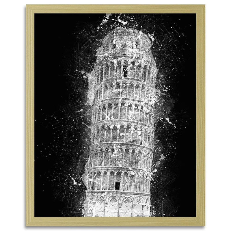 Glezna bēšā rāmī - Leaning Tower Of Pisa At Night  Home Trends DECO