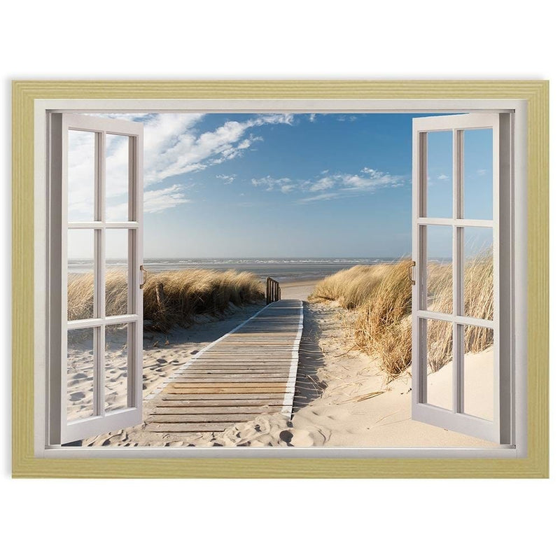 Glezna bēšā rāmī - Opened Window To Way To The Beach  Home Trends DECO