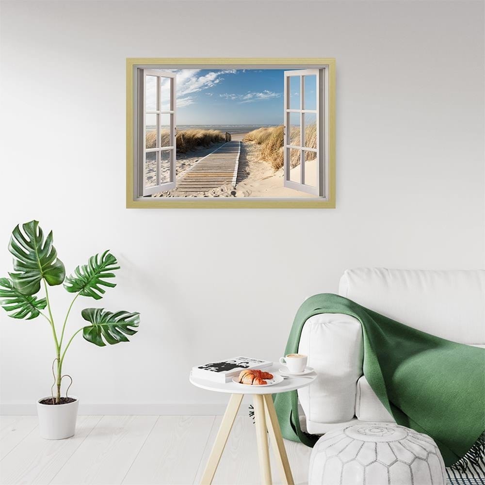 Glezna bēšā rāmī - Opened Window To Way To The Beach  Home Trends DECO