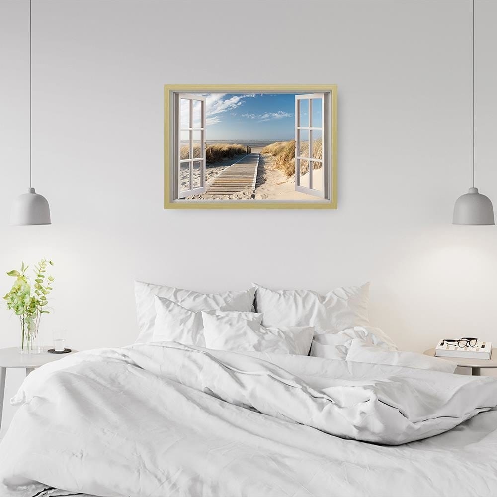 Glezna bēšā rāmī - Opened Window To Way To The Beach  Home Trends DECO