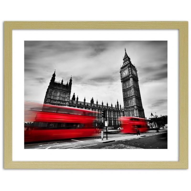 Glezna bēšā rāmī - Red buses on the move and Big Ben  Home Trends DECO