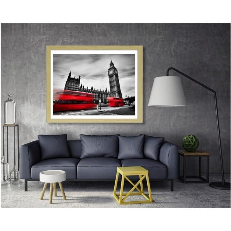 Glezna bēšā rāmī - Red buses on the move and Big Ben  Home Trends DECO