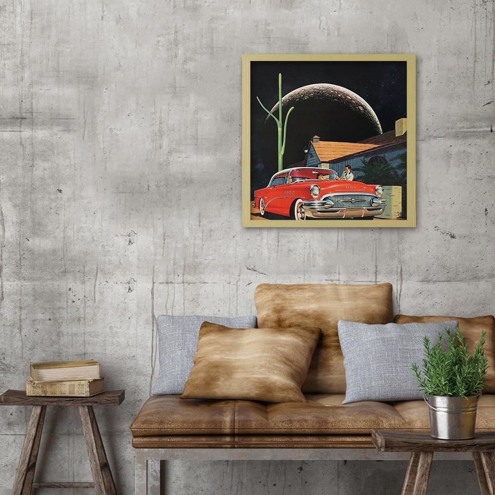 Glezna bēšā rāmī - Red Car And The Moon  Home Trends DECO