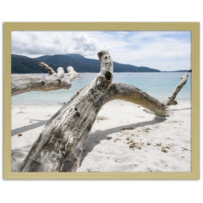 Glezna bēšā rāmī - The branches of a tree on a tropical beach  Home Trends DECO