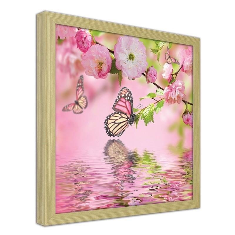 Glezna bēšā rāmī - The butterfly among the flowers  Home Trends DECO
