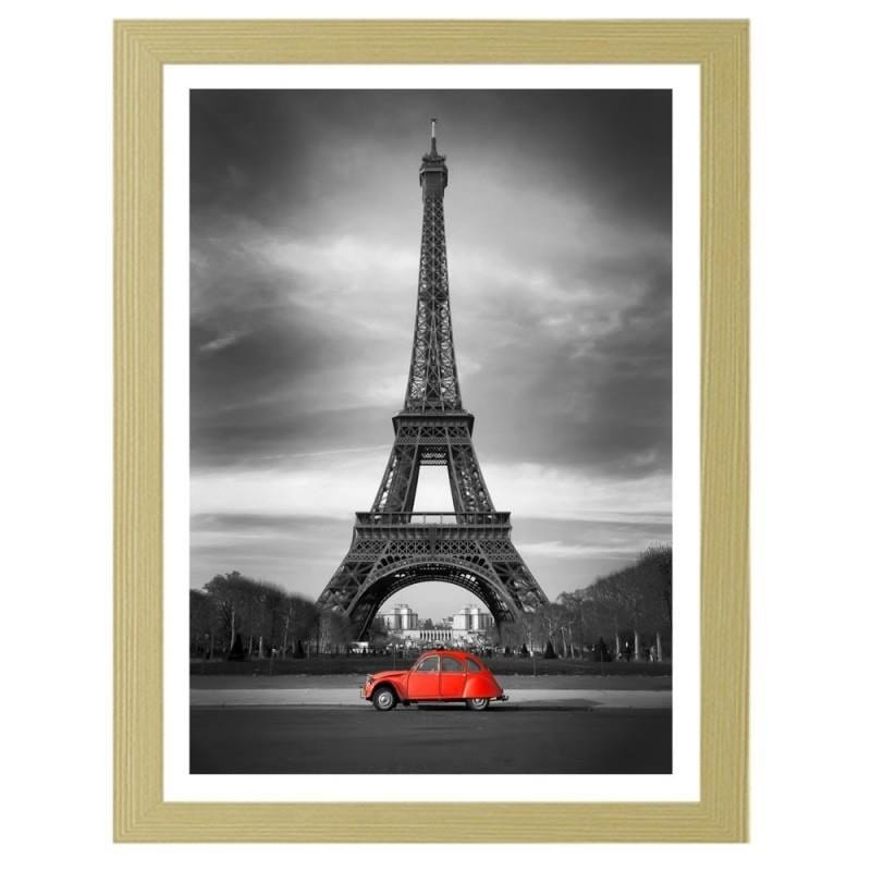 Glezna bēšā rāmī - The old car in front of the Eiffel Tower  Home Trends DECO