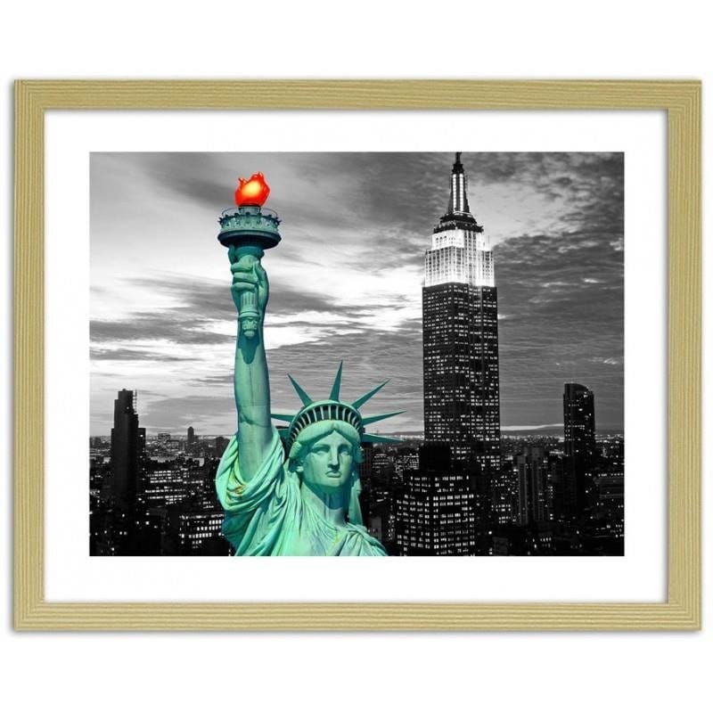Glezna bēšā rāmī - The Statue of Liberty and New York City  Home Trends DECO